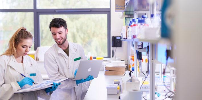 Students researching a university lab.