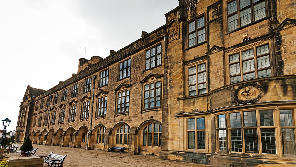The outside of a university building on Bangor campus.