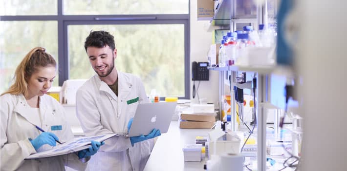 Students researching a university lab.