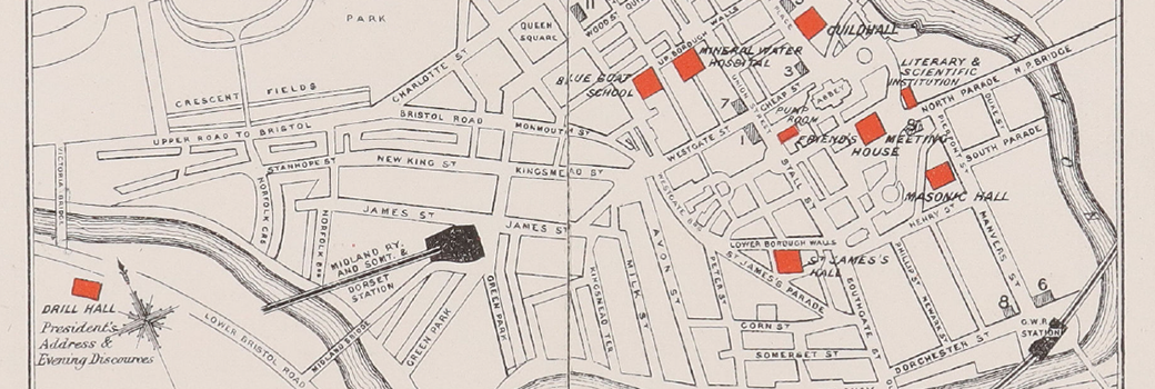 From the archive of the British Association: a hand drawn map of Bath from 1888.