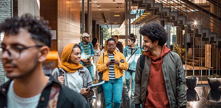 Students on campus leaving their classes