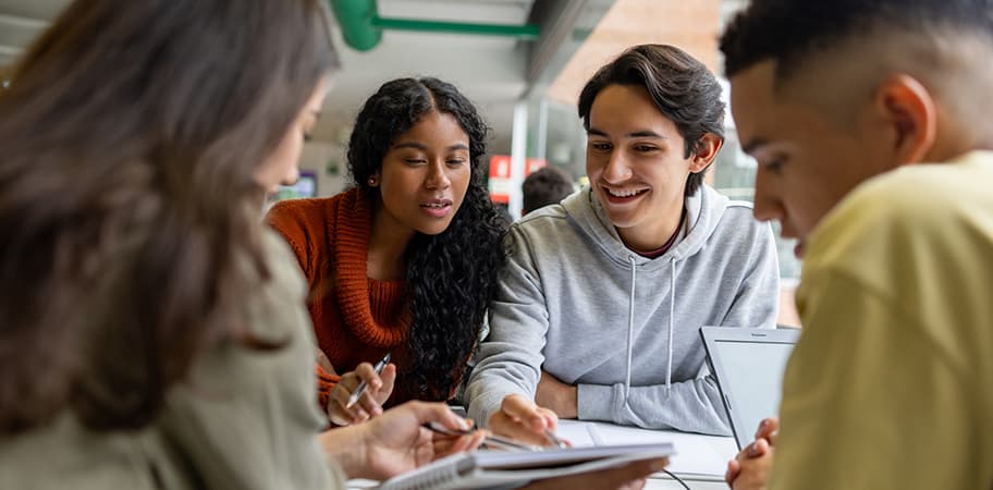A group of college students studying together.